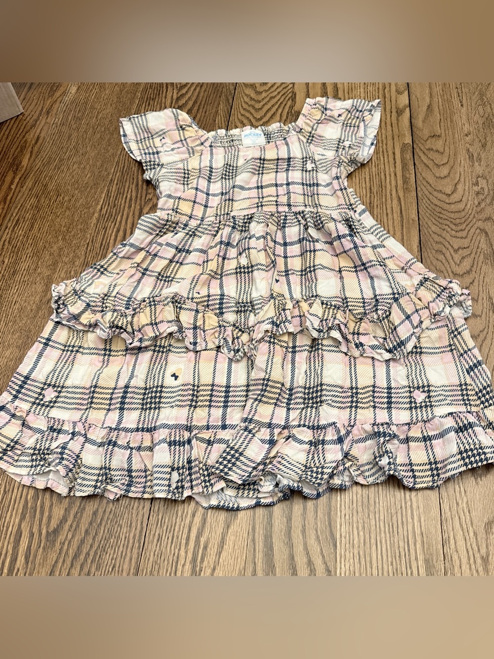Minnie Mouse Plaid Ruffle Layered Summer Dress Sz 10/12 EUC Disney EE